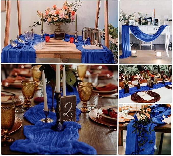 15 Pack Cheesecloth Table Runner 10Ft Boho Cheese Cloth Table Runner Gauze Table Runners 35 x120 Inch Holiday Table Cloth for Wedding Birthday Party Bridal Baby Shower Spring Table Décor(Royal Blue)