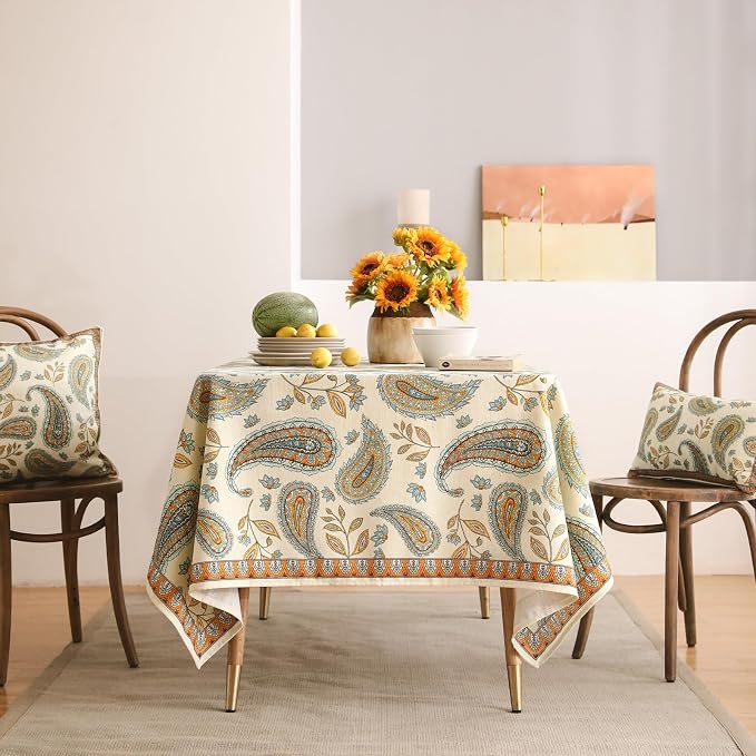 patdrea Vintage French Linen Tablecloth,Rectangular,71"x55"-Lysaniya | Colorful Elegant Table Cloth for Rectangle Table,Floral Patterned,Dining Room Tea Party Thanksgiving Decor Coffe Table