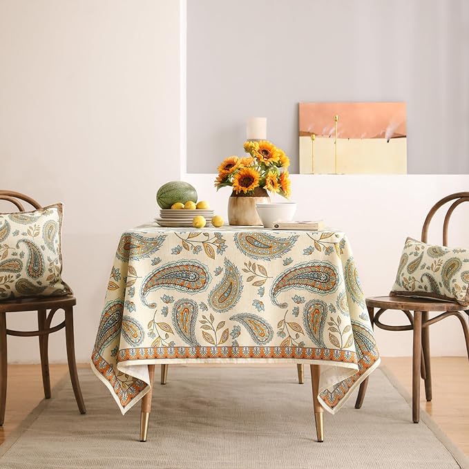 patdrea Vintage French Linen Tablecloth,Rectangular,110"x63"-Lysaniya | Colorful Elegant Table Cloth for Rectangle Table,Floral Patterned,Dining Room Tea Party Thanksgiving Decor Coffe Table