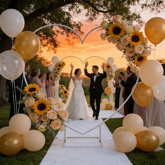6.7 Ft Heart Arch Stand for Proposal, Heavy Duty Gold Metal Heart Shape Wedding Arch Photo Backdrop Stand– Supplies for Wedding, Valentine's Day, Engagement and Birthday Party (White)