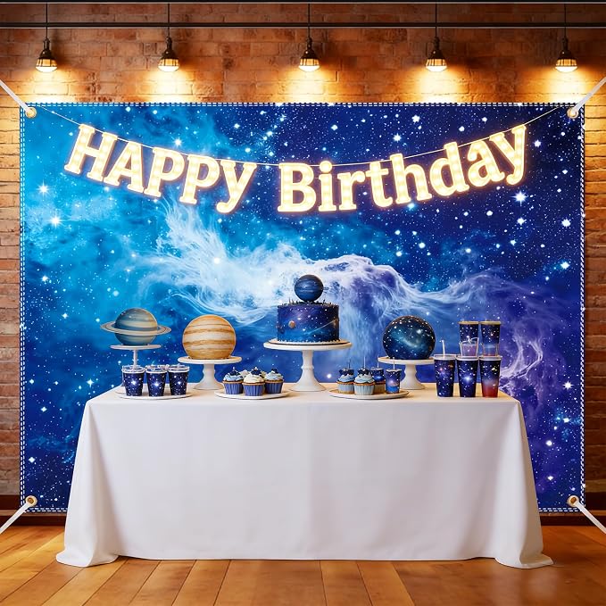 Galaxy Backdrop 7x5ft Starry Sky Universe Space Nebula Photo Background – Cosmic Galaxy Wall Hanging for Bedroom Decor & Party Decorations with Ribbon, Polyester Fabric