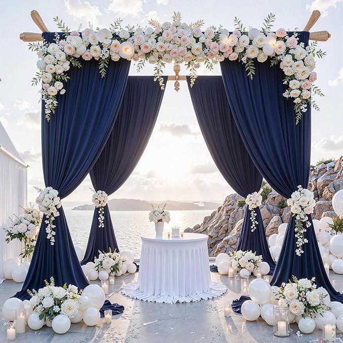 20 ft x 10 ft Wrinkle Free Navy Blue Backdrop Curtain for Parties,Polyester Photo Backdrop Drapes, Thick Background 4 Panels 5ft x 10ft for Baby Shower Wedding Birthday Party Backdrop Stand