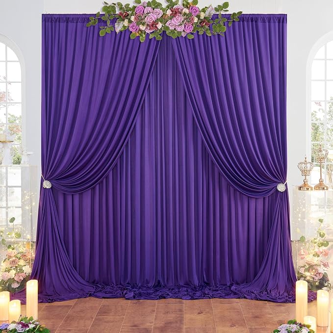 20ft×8ft Wrinkle Free Dark Purple Backdrop Curtain for Mermaid Themed Party, 4 Panels 5×8ft Soft Silky Purple Photo Backdrop Drapes for Birthday Parties Baby Shower Wedding Photography
