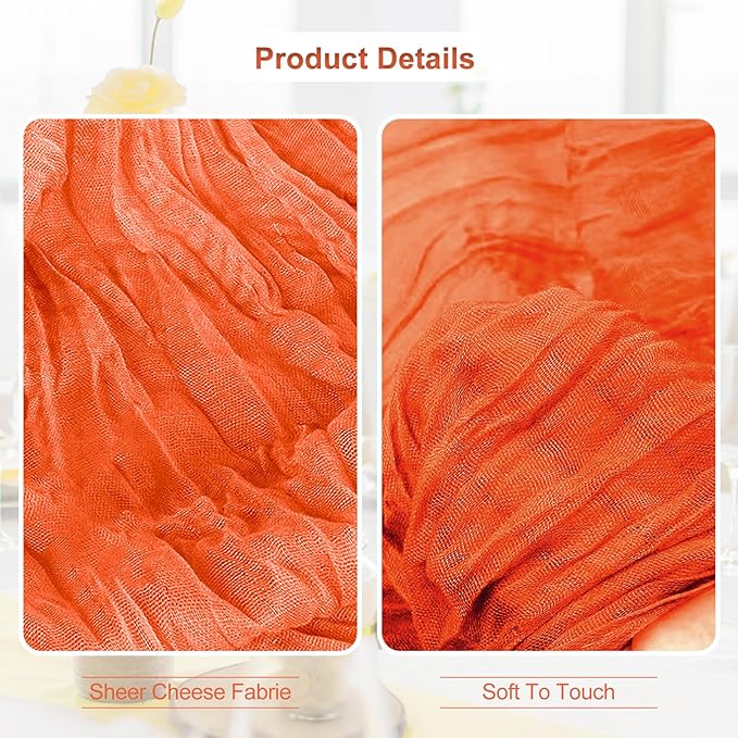 10 Pack Orange Cheesecloth Table Runner 35x120 Inch 10Ft Rustic Gauze Cheese Cloth Table Runner Sheer Cheesecloth Table Runners for Wedding Party Bridal Shower Decoration