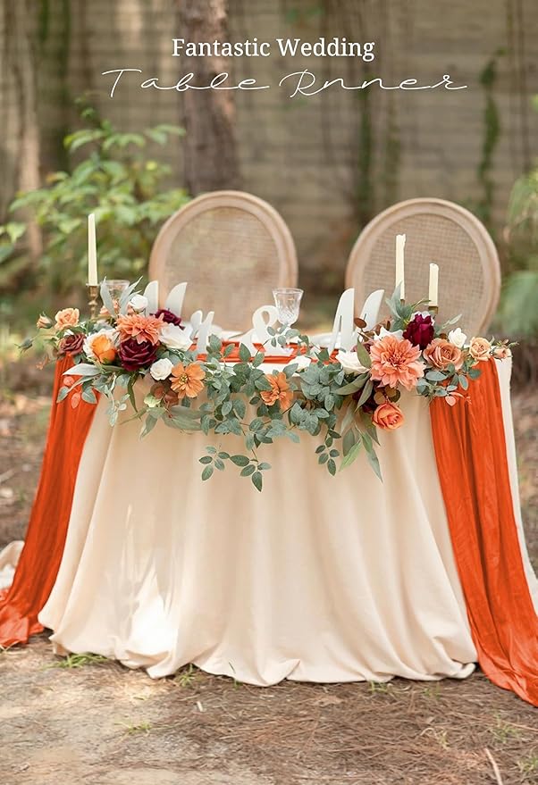 10 Pack Orange Cheesecloth Table Runner 17x108 Inch Semi Sheer Boho Gauze Cheese Cloth Table Runners, for Wedding Bridal Shower Birthday Party Home Decor Garden Farmhouse