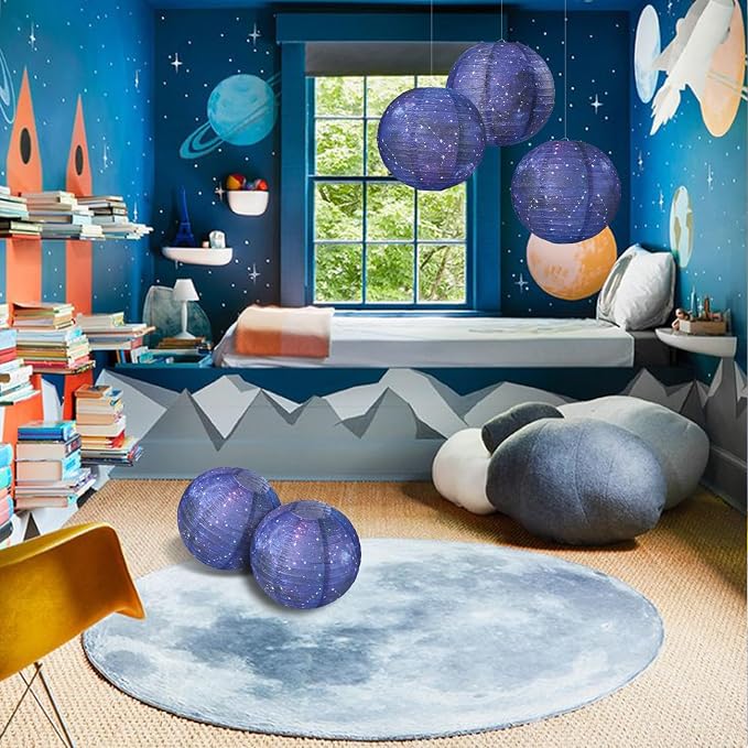 3pcs Galaxy Paper Lanterns with Constellation, 12 inch Space Party Decor, Galaxy Themed Paper Lanterns for Galaxy Party Decorations Party Birthday Room Decorations