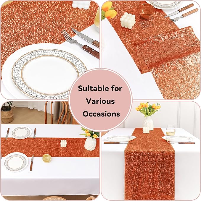 Sugargirl 10 Packs 12 x 72 inches Sequin Table Runner, Glitter Orange Table Runner for Birthday Party Supplies Wedding Holiday Celebration Event Decorations