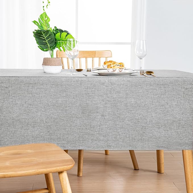 Hiasan 2 Pack Faux Linen Rectangle Tablecloth - Wrinkle and Stain Resistant Washable Table Cloth for Kitchen Dining Room Holiday Table Cover for Party Dinner, Light Grey, 60 x 84 Inch