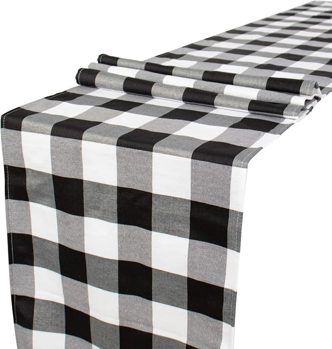 ShinyBeauty Black & White Checkered Table Runner 13"x108" - Farmhouse Style, Soft Cotton, Perfect for Dining, Picnics, Parties, and Decorations