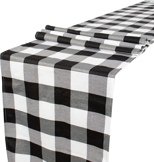 ShinyBeauty Black & White Checkered Table Runner 13"x108" - Farmhouse Style, Soft Cotton, Perfect for Dining, Picnics, Parties, and Decorations