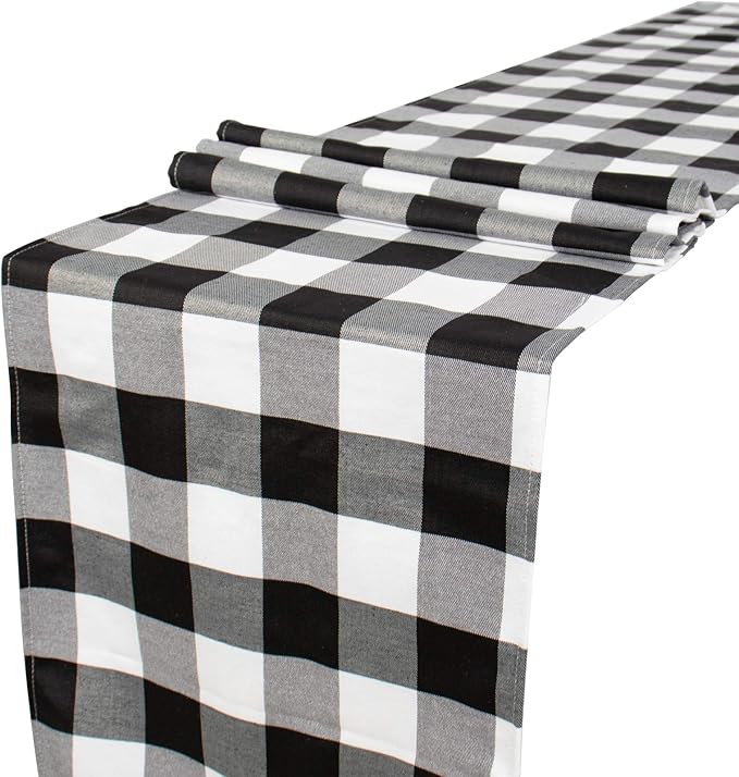 Buffalo Plaid Table Runner 13''x72'' Black and White Check Christmas Table Runner Gingham Runner for Table Family Dinner Outdoor or Indoor Parties Thanksgiving Christmas & Gathering