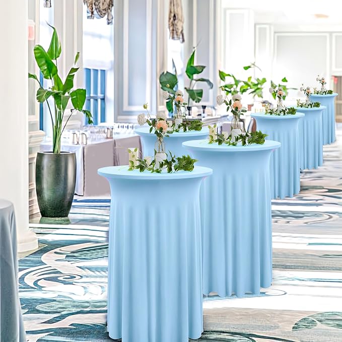 4 Pack Baby Blue Round High Top Cocktail Tablecloth 36inch×43inch, Wrinkle Free Stretch Spandex Highboy Cocktail Tablecloths Table Covers for Cocktail Party Bar Wedding Banquet Baby Shower Birthday