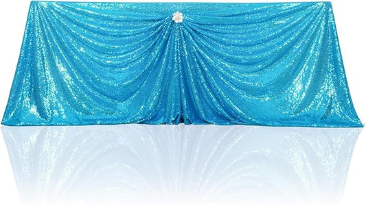 PartyDelight Turquoise Sequin Tablecloth 90"x132" Table Cloth for Wedding Dinning Table Rectangular