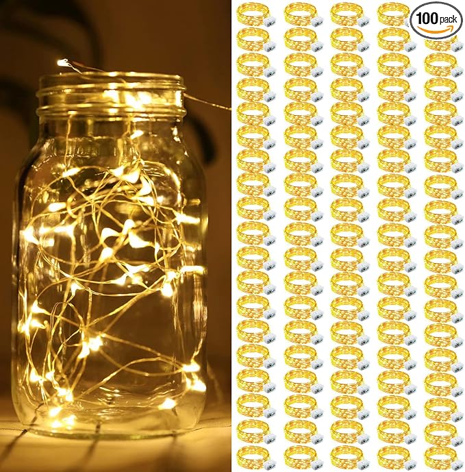 ZGWJ 100 Pack Fairy Lights Battery Operated, 7ft 20 Mini LED Fairy String Lights Silver Wire 3 Modes for DIY, Parties, Wedding, Bedroom, Halloween Christmas Decoration Warm White