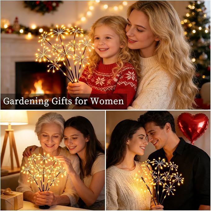 Solar Garden Lights Outdoor, 4 Pack 2-Layer Swaying Firework Lights, Waterproof Starburst Fairy Light Garden Decor for Yard Patio Pathway Lawn, Gardening Gifts for Women Mom Grandma Mother's Day