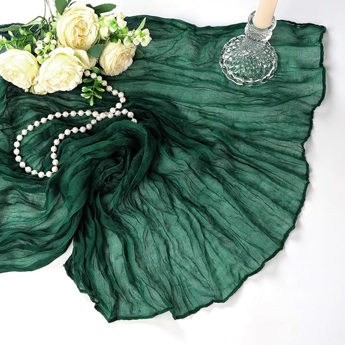 6 Pack Emerald Green Cheesecloth Table Runner 10Ft Gauze Cheese Cloth Table Runner 35x120 Inch Boho Sheer Rustic Fabric for Party Decor Baby Shower Wedding Home Holiday Decorations