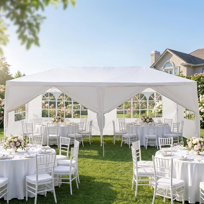 10x20 Canopy Tent for Parties, Heavy Duty Waterproof Outdoor Tent with 6 Detachable Sidewalls & Window Panels, Large Event, Wedding & Backyard Shelter, Commercial & Personal Use, White