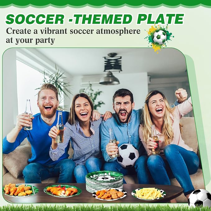 Funnymoom 60 Pcs Soccer Paper Plates Party Supplies 9 Inch Soccer Birthday Disposable Plates for Kids Boys Adults Game Day Birthday Party Decorations