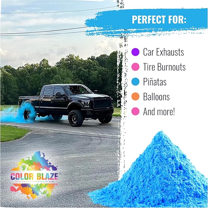 Color Blaze Black-Out Baby Gender Reveal Powder - 2lbs of Blue Colored Powder for Boy, Perfect for Car, Motorcycle Burnout, Toss, Photoshoot, Reveal Party & Festival - Pack of 2 Bags with 1 lb - Blue