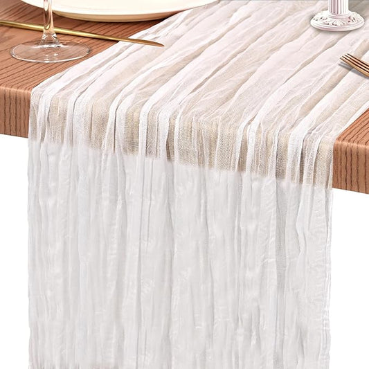 1 Pack Cheesecloth Table Runner 10FT White Table Runner Boho Gauze Cheese Cloth Table Runners Long Rustic Sheer Table Decorations for Wedding Party Baby Bridal Shower Birthday Holiday Home