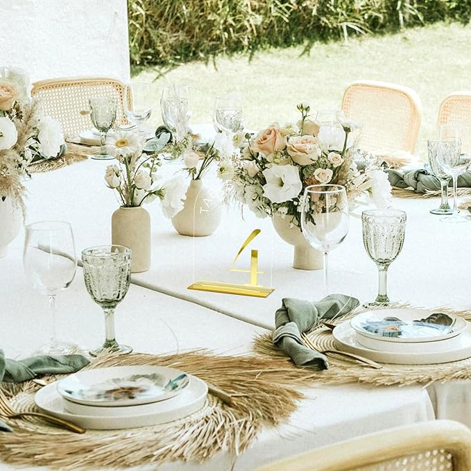 Arch Wedding Table Numbers 1-10 with Stand, 10 Pack 5x7 Inch Clear Arch Acrylic Sign with Gold Number, Clear and Gold Acrylic Table Numbers for Wedding Reception