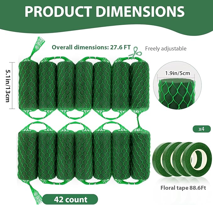 42 Pcs Floral Foam Garland 27.6ft Flower Sponge Blocks Kit, Absorption Flower Holder Arch Door Tabletop Flower Arrangement Material Floral Craft Wet Foam Blocks for Home Wedding Holiday Decoration