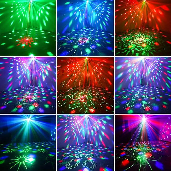 Party Lights, Dj Disco Ball Light, Strobe Stage Laser Lights Projector with Remote Control for Festivals Atmosphere Birthday Party Decorations（Plastic Shell）