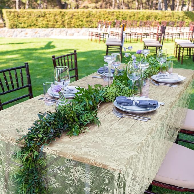 Honeydak 6 Pcs Lace Tablecloth Rectangular 60 x 120 Inch Wedding Rustic Tablecloth Overlay Rose Vintage Embroidered Wedding Reception Party Table Cover Decorations for Bridal Tea Party (Beige)