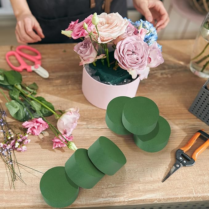 Hahood 48 Pieces Round Floral Foam Blocks 3.15 Inch DIY Flower Arrangement Kit Wet Green Floral Foam Block for Wedding Florist Supplies Wet Dry Flower Party Decorations