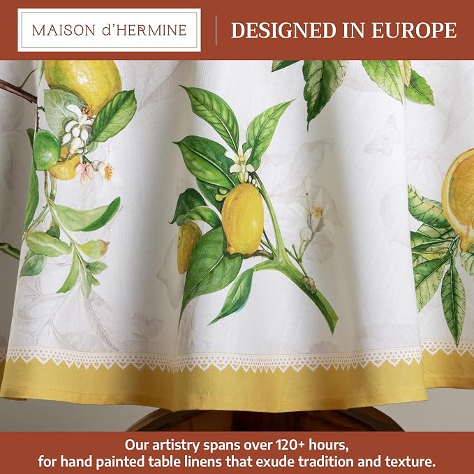 Maison d' Hermine Table Cloth Round Table 100% Cotton 69 Round Inches Tablecloth Reusable Decorative for Dining Kitchen Room Farmhouse Party Home Hotel Restaurant Spring Summer - Limoncello