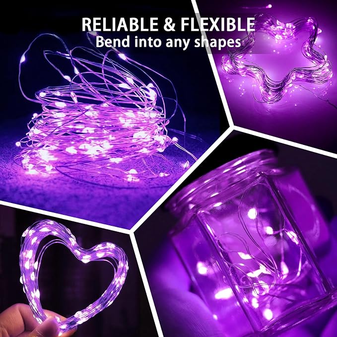 12 Pack Purple Fairy Lights 7Ft 20 LED Twinkle String Lights 3 Modes Battery Operated Waterproof Firefly Starry for Mason Jar Wedding Halloween Christmas Valentines Day Party Table Centerpieces