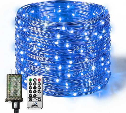 btfarm Fairy Lights Plug in with Remote, 33FT 100 LED Outdoor Twinkle Lights Waterproof with Timer, 8 Modes Indoor String Lights for Bedroom Patio Garden Wedding Christmas Decoration, Blue