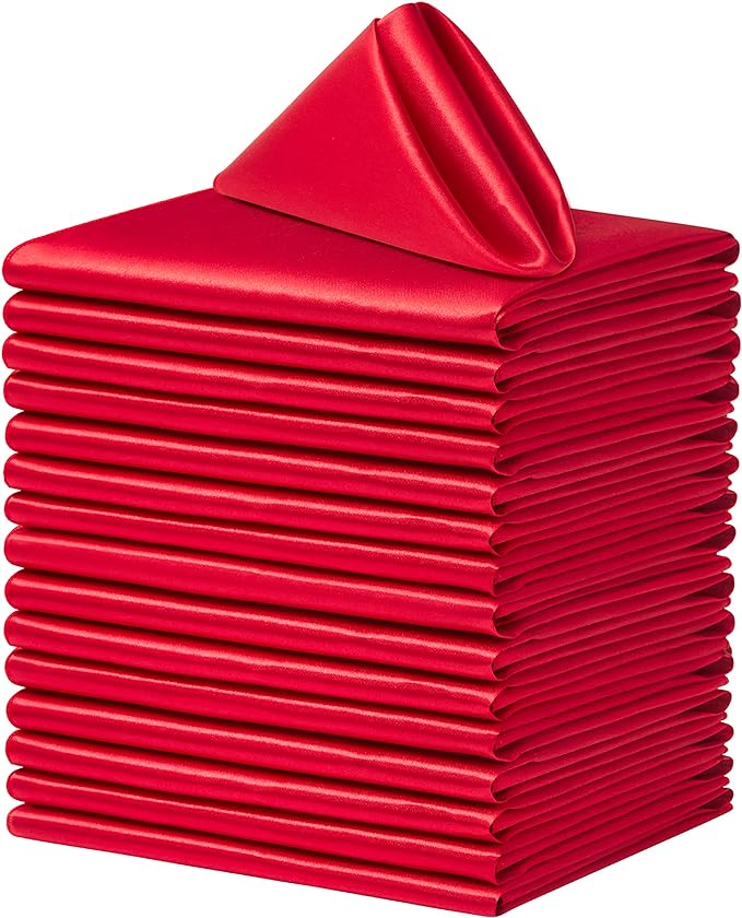 50 Pack Square Satin Dinner Napkins, 20x20 Inches Silky Soft Smooth Table Cloth Napkins for Restaurant Weddings Banquet Party Decoration, Red