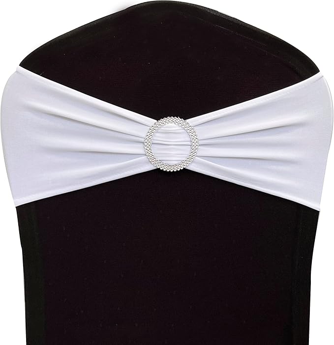 Spandex Chair Sashes Bands 30PCS Stretch Chair Ties Bows with Buckle Slider for Wedding Party Banquet Decoration (White)…