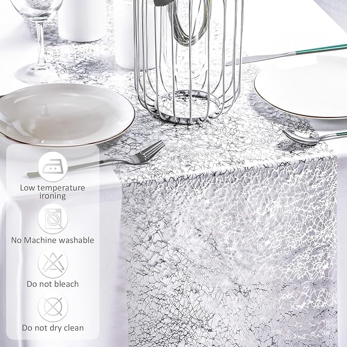 Chumia 12 Pieces Silver Table Runner 12 x 85 Inch Sequin Glitter Table Runner Roll Metallic Thin Mesh Fabric Decor for Party Wedding Shower Birthday Baby Shower Party Supplies