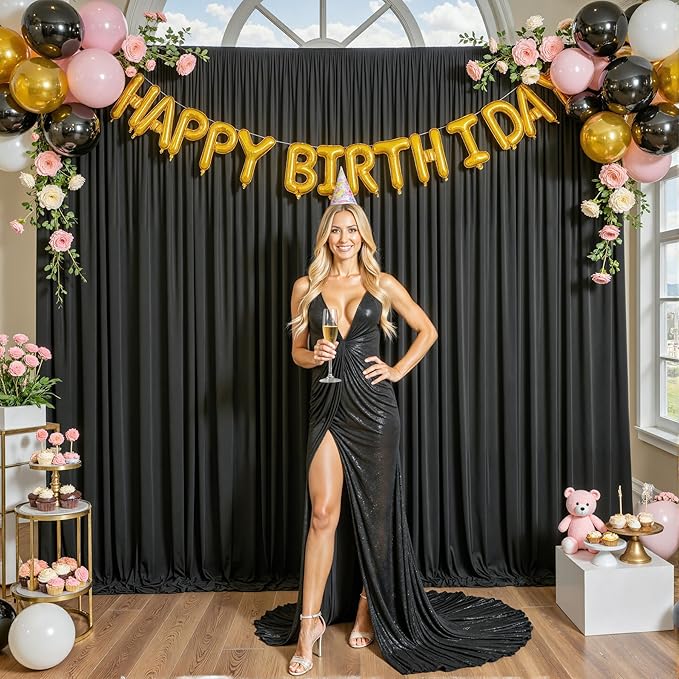 Black Backdrop Curtain for Parties Wrinkle Free Black Photo Curtains Backdrop Drapes Fabric Decoration for Birthday Party Wedding 5ft x 7ft,2 Panels
