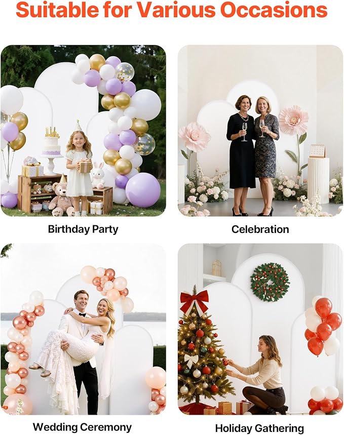 VEVOR Arch Backdrop Stand, Set of 3, 6/5/4 ft, Stable Structure, Easy Assembly, Gold Metal Arch Backdrop Stand with Cover, for Wedding, Birthday Party, Graduation, Celebration, and Ceremony Decoration