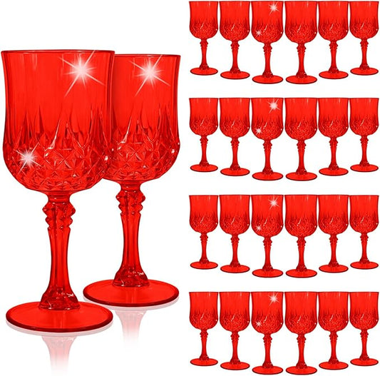 24Pack Red Plastic Wine Glasses,Vintage Plastic Goblets for Parties, Red Drinking Glasses Crystal Water Goblets Reusable for Wedding Reception, Grand Event Party Supplies