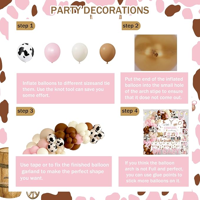 Cowgirl Baby Shower Decorations for Girl - Western Theme Party Supplies Include Balloon Garland Arch Kit, Backdrop, Tablecloth, 4 Boxes, Horseshoe Foil Balloon - A Little Cowgirl is on the Way Pink