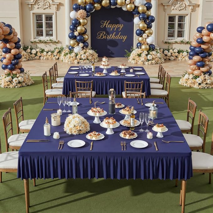 60x60 Inch Navy Blue Spandex Square Tablecloth,Wrinkle Free Navy Blue Fitted Table Cloth for Square Tables,Washable Pleated Table Cover for Wedding Birthday Cocktail Party Buffet Dinner Camping