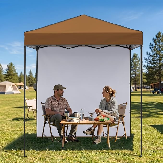 EAGLE PEAK 6x4 Instant Pop Up Canopy Tent with 1 Side Wall Panel, Straight Leg Sun Shelter, Portable Canopy with Carry Bag for Camping, Beach & Sports, Khaki