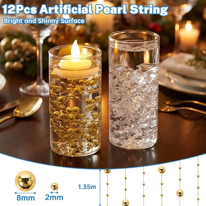 9 Set Cylinder Glass Vases with 14 Floating Candles 1150 Vase Filler 12 Pearl String, 4,6,8 Inch Tall Clear Hurricane Glass Candle Holder for Party Wedding Home Decor Centerpieces for Table Decoration