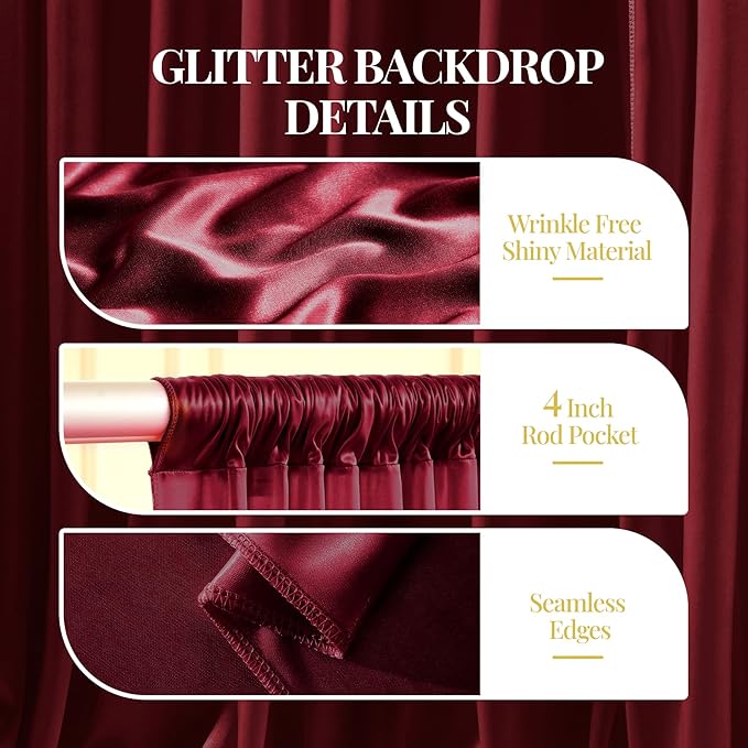 Burgundy Glitter Backdrop Curtains - 10x12FT Satin Photo Backdrop, Wrinkle-Free Shimmer Back Drop Cloth Shiny Drapes for Photobooth Wedding Birthday Parties Photoshoot Background Decorations