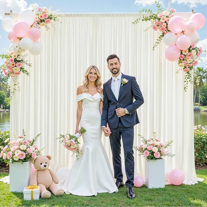 50ft x 10ft Ivory Backdrop Curtain for Wedding Ivory Wrinkle Free Backdrop Drapes Panels for Parties Baby Shower Bridal Shower Birthday Photo Photography Polyester Fabric Background Decoration