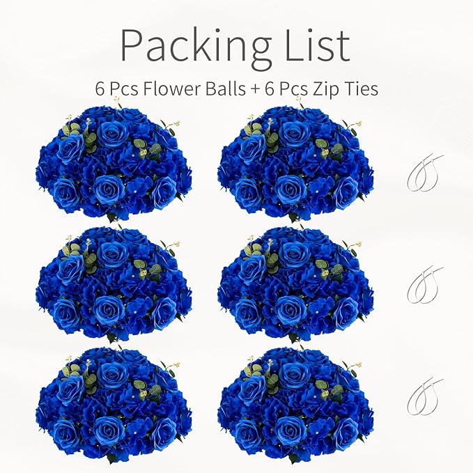 Blue Flowers Balls for Centerpieces: 10 PCS 15.7" Diam Flower Centerpieces for Tables in Wedding Reception Decorations Arrangement for Party Celebration Planners