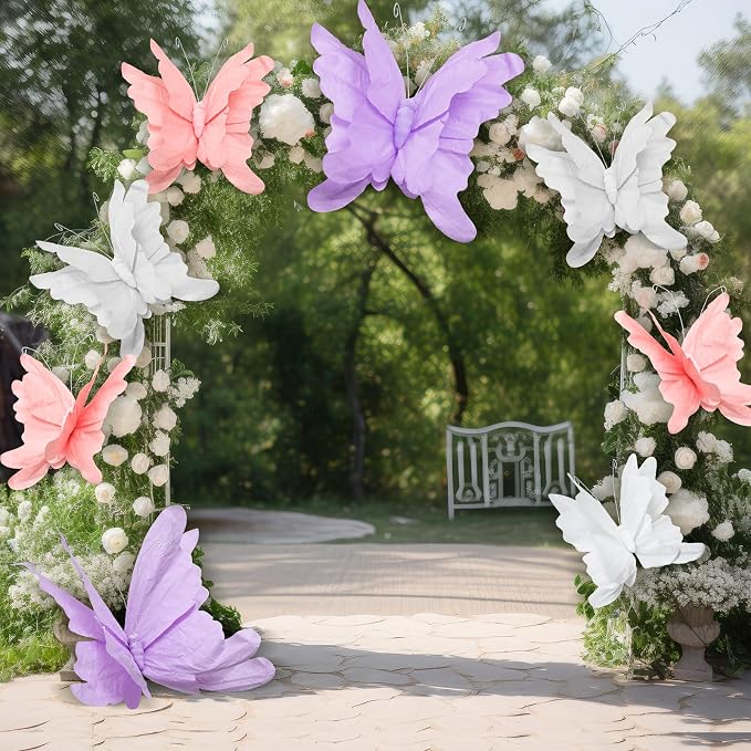 3 Pcs 3D Large Hanging Butterfly Decorations Large Butterfly Birthday Party Decorations 3D Crepe Paper Decoration for Wedding Party Birthday Baby Shower Garden(Purple, Pink, White,7inch,11inch)