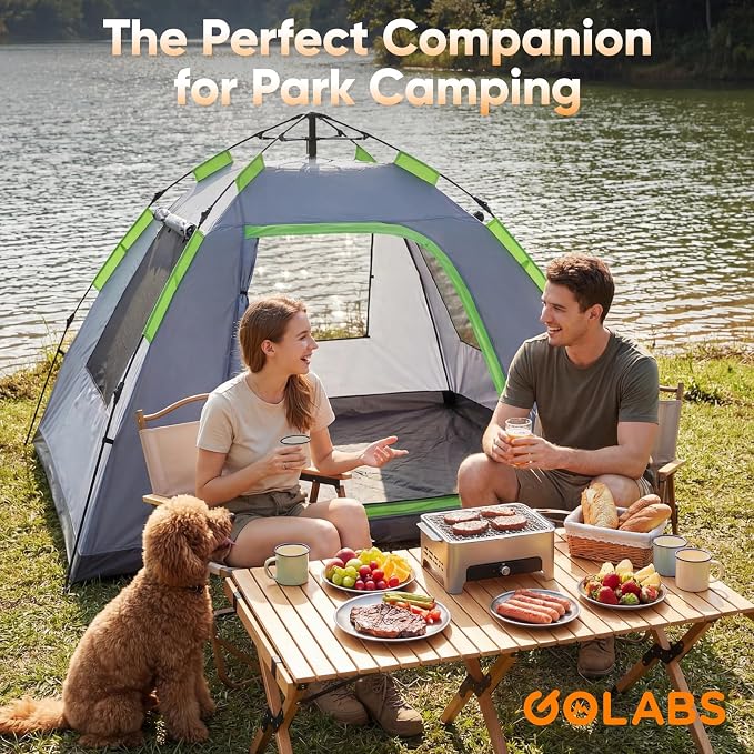 Golabs Pop Up Camping Tent for 2/3/4 Person, 1-Min Setup by Pre-Attached Pole, 4 Side Mesh& Door for View/Airflow, CT2 Instant Canopy Tent with PU1500mm Waterproof, for Outdoor/Camping/Music Festivals
