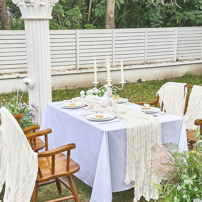 IVAPUPU 6 Pcs Cheesecloth Table Runner - 10ft Ivory White Spring Boho Gauze Cheese Cloth Table Runners for Baby Shower Decoration Wedding Party Garden Farmhouse Decor