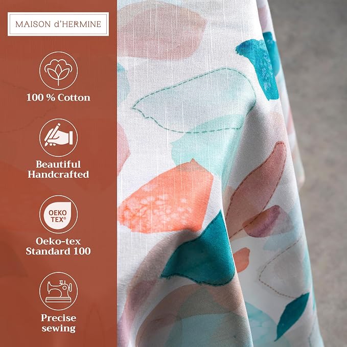 Maison d' Hermine Table Cloth Round Table 100% Cotton 63 Round Inches Tablecloth Reusable Decorative for Dining Kitchen Room Farmhouse Party Home Hotel Restaurant Spring Summer - Summer Picnic