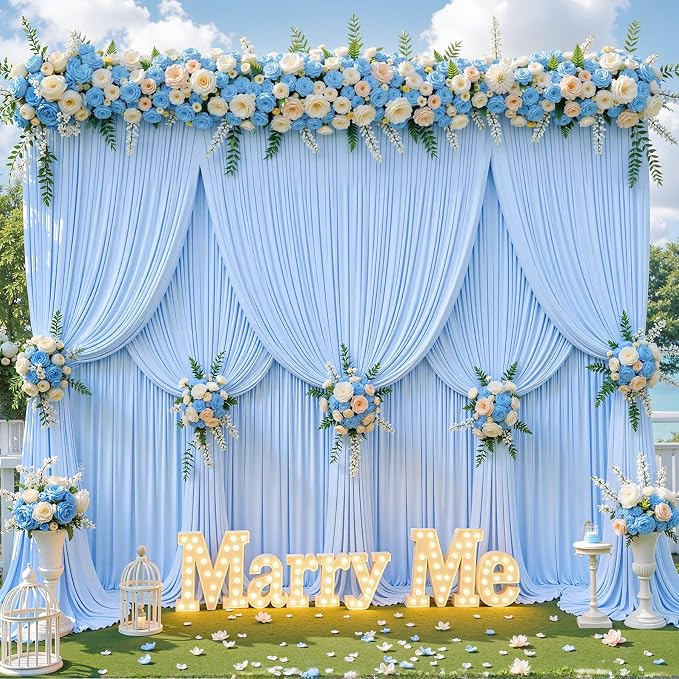 10x10ft Baby Blue Photo Backdrop Curtains for Parties Baby Shower Wrinkle Free Polyester Photoshoot Curtains Drapes Backdrop for Boy Birthday Party Gender Reveal Photography Background 2 Panels 5x10FT